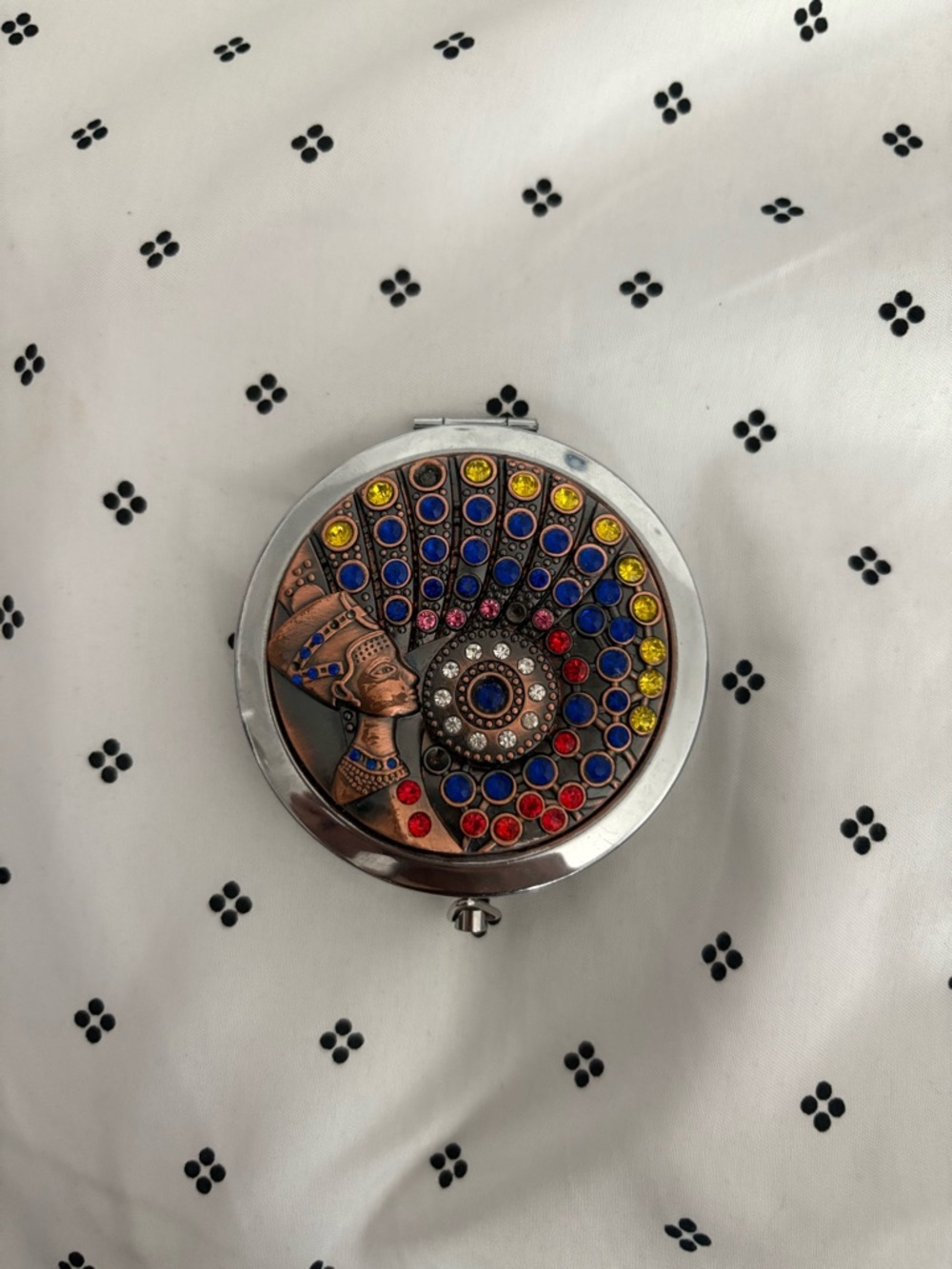 Empress Motif Crystal Compact Mirror - Multicolor